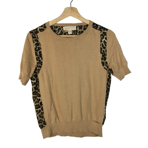 MICHAEL Michael Kors Camel Brown Leopard Print Short Sleeve Blouse S - Picture 1 of 4